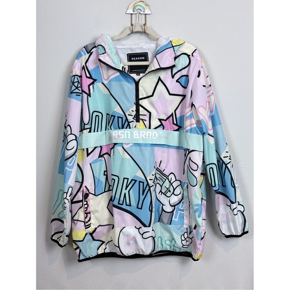 Reason NEO Pastel Graffiti Graphic Hoodie Windbreaker Pullover Anorak XL